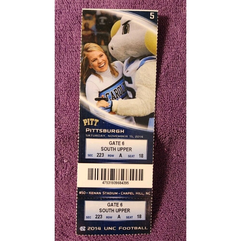 2014 UNC NORTH CAROLINA VS pitt panthers FOOTBALL TICKET STUB 11/15/14 223/A/4
